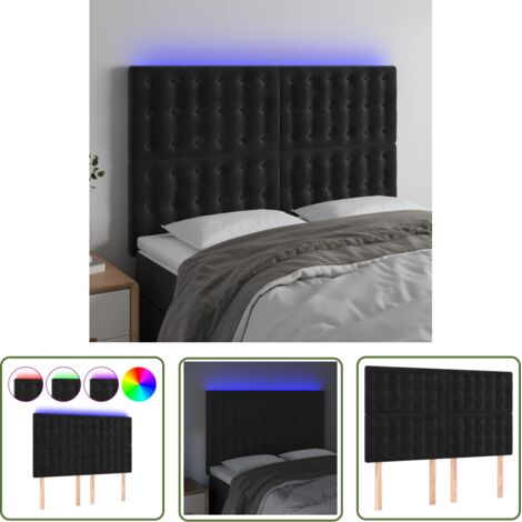 The Living Store Tête de lit à LED Noir 144x5x118/128 cm Velours - Tête De Lit Led - Tête De Lit Velours - Tête De Lit Moderne - Éclairage Led - Support Lombaire (1/5)