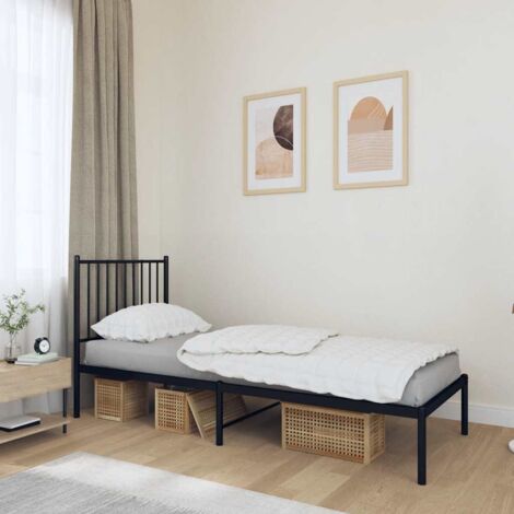 Lit adulte et tête de lit，Lit simple Cadre de lit métal noir 80x200 cm MEMV289163 (1/5)