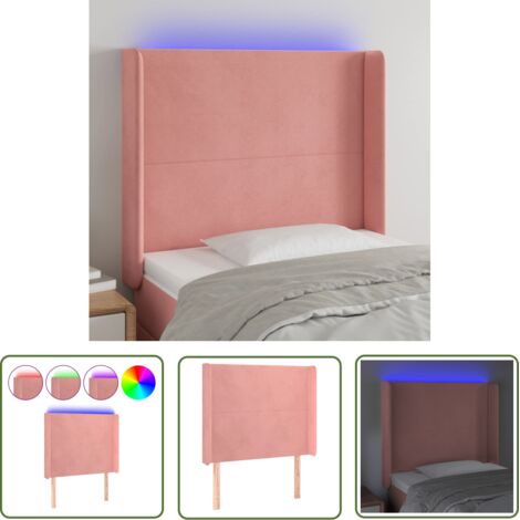 The Living Store Tête de lit à LED Rose 83x16x118/128 cm Velours - Tête De Lit Led - Tête De Lit Velours - Tête De Lit Rose - Éclairage Led - Meuble Chambre (1/5)