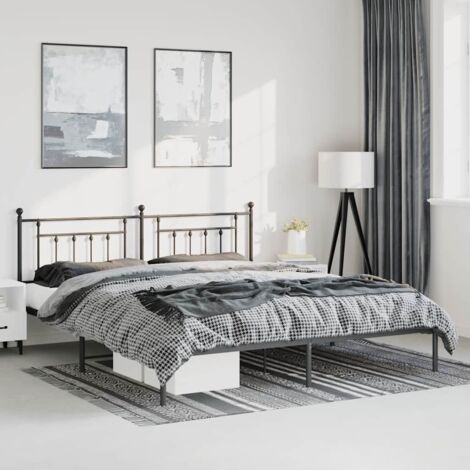 Lit adulte avec tête de lit, Lit double Cadre de lit métal noir 193x203 cm MEMV530426 (1/5)