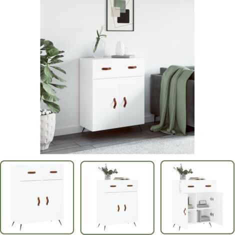 The Living Store Buffet blanc 69,5x34x90 cm bois d'ingénierie - Buffet Moderne - Armoire Blanche - Meuble Rangement - Design Contemporain - Mobilier Salon (1/5)
