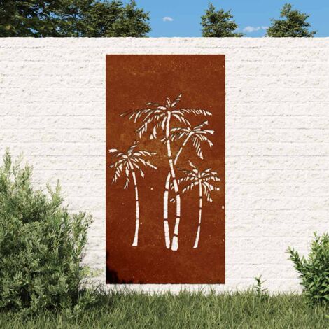 Décoration murale jardin,Ornement mural extérieur,Original 105x55 cm acier corten design palmier CNEI331670
