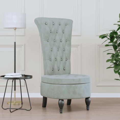 Chaise à dossier haut Fauteuil Siège à dossier gris clair velours conception de bouton DGBDF688116 (1/5)