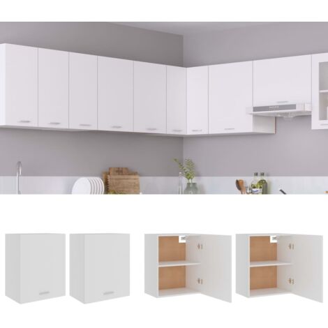 Lot de 2 Armoires suspendues Armoires murales Armoire de rangement Blanc 50x31x60 cm Aggloméré RTJEX222119 (1/5)