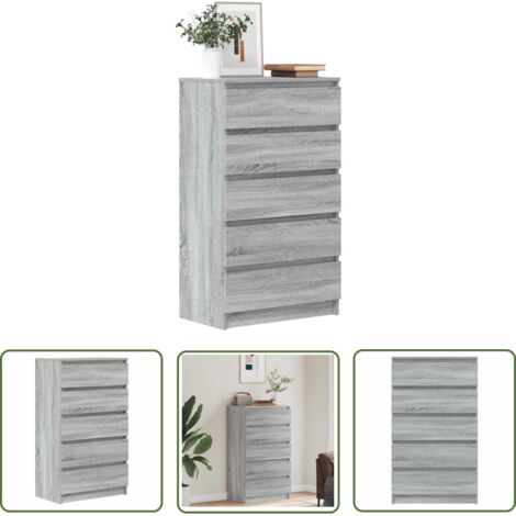 The Living Store Commode Sonoma gris 60x36x103 cm Bois d'ingénierie - Meuble De Rangement - Buffet - Commodes - Tiroir - Meuble Design (1/5)