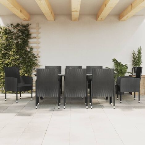 Ensemble à manger de jardin 9 pcs Ensemble à dîner Mobilier de salle à manger noir résine tressée et acier CNENE896411 (1/5)