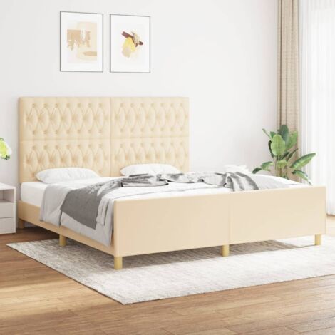 Cadre de lit et tête de lit,Lit Adulte,Meuble de Chambre à Coucher Crème 180 x 200 cm Tissu XZZ441554 (1/5)