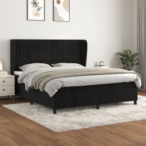 Lit Double Lit à sommier tapissier avec matelas Lit Adulte Meuble de Chambre à Coucher Noir 160x200 cm Velours XRKJY1479937 (1/5)
