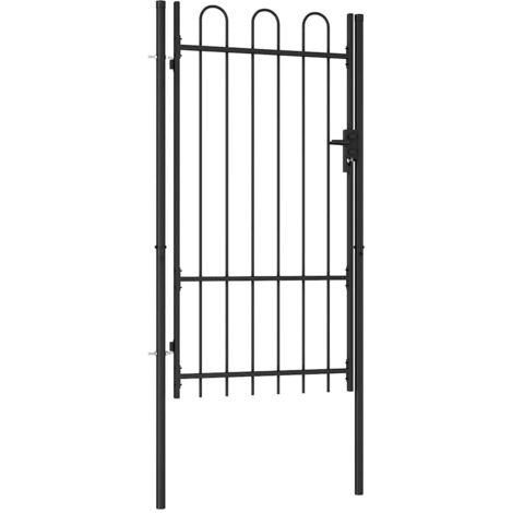 Portillon，Portail de jardin，Portail de clôture simple porte avec dessus arqué Acier 1x1,75 m Noir CNENE351325 (1/5)