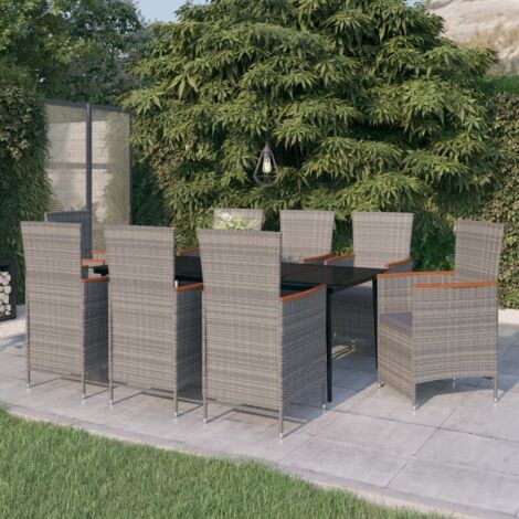 9 pcs Ensemble de salle à manger de jardin Salon de jardin Mobilier de salle à manger avec coussins Gris RJTRX667683 (1/5)