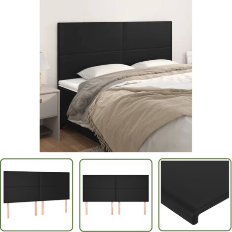 The Living Store Têtes de lit 4 pcs Noir 100x5x78/88 cm Similicuir - Tête De Lit - Têtière De Lit - Meuble De Chambre - Literie - Décoration Chambre (1/5)