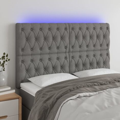 Tête de lit avec lumière LED,Panneau de lit,Décoration murale Gris foncé 160x7x118/128 cm Tissu XEJZT534304 (1/5)