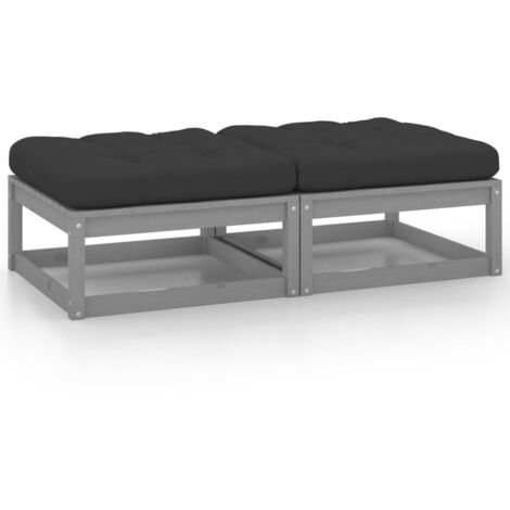 Repose-pieds de jardin, Tabouret Pouf, Tabouret Bas avec coussins 2 pcs Gris Bois de pin LKF65743 (1/5)