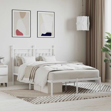 Lit adulte avec tête de lit， Lit double Cadre de lit métal blanc 120x190 cm MEMV119508 (1/5)
