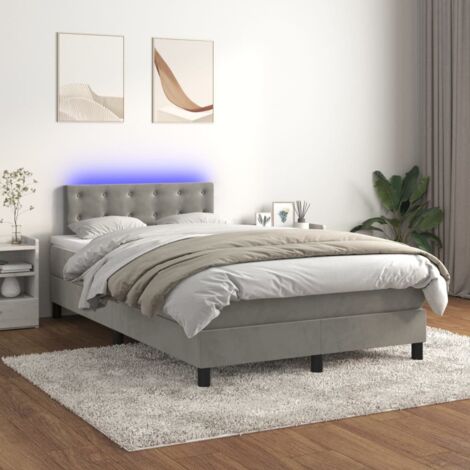 Lit Adulte - Sommier tapissier matelas et LED - Ensemble de lit tapissier - Chambre Intérieur - Gris clair 120x200 cm Velours XJDT752040 (1/5)