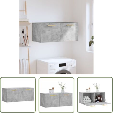 The Living Store Armoire murale gris béton 80x36,5x35 cm bois d'ingénierie - Armoire Murale - Meuble Mural - Rangement Mural - Étagère Murale - Placard Mural (1/5)