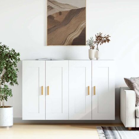 Lot de 2 Armoires murales,Armoire de rangement,Armoire suspendue blanc bois d'ingénierie VDVM263931 (1/5)