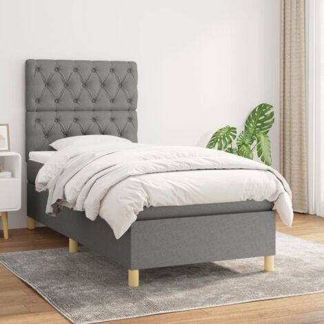 Lit Adulte - Lit à sommier tapissier avec matelas - Meuble de Chambre à Coucher - Gris foncé 80x200 cm Tissu XEJZT688258 (1/5)
