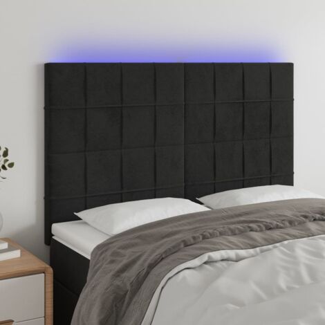 Tête de lit avec lumière LED,Panneau de lit,Décoration murale Noir 144x5x118/128 cm Velours XJDT176096 (1/5)