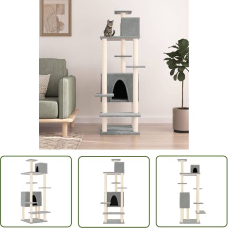 The Living Store Arbre à chat avec griffoirs en sisal Gris clair 154 cm - Arbre À Chat - Meuble Pour Chat - Tour Pour Chat - Griffoir Chat - Jouet Chat (1/5)