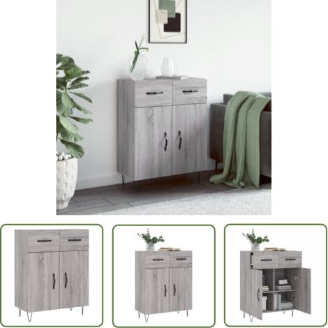 The Living Store Buffet sonoma gris 69,5x34x90 cm bois d'ingénierie - Buffet Design Moderne - Buffet Rangement - Buffet Gris - Meuble Tv - Armoire Murale (1/5)