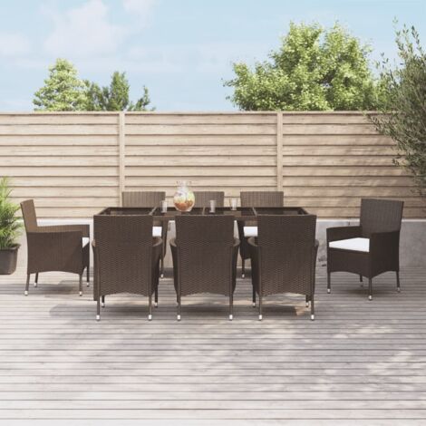 9 pcs Ensemble à manger de jardin Salon de jardin Mobilier de salle à manger et coussins marron poly rotin RJTRX379052 (1/5)