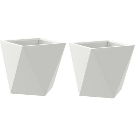 Jardinière 2 pcs Bac à fleurs Blanc 30 x 30 x 30 cm Acier (1/5)
