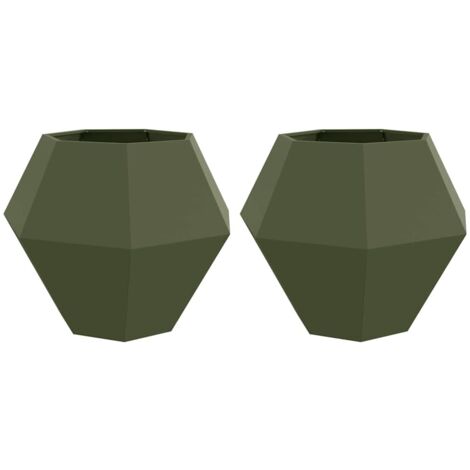 Jardinière 2 pcs  Bac à fleurs Vert olive 100 x 100 x 80 cm Acier (1/5)