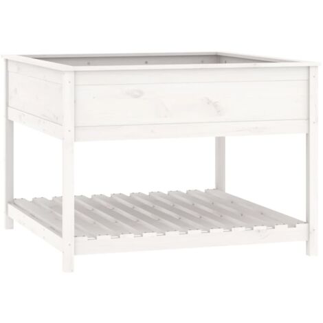 Jardinière Bac à fleurs et étagère Blanc 111,5x111,5x81cm Bois massif de pin (1/5)