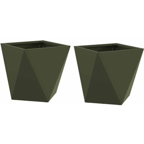 Jardinière 2 pcs Bac à fleurs Vert olive 30 x 30 x 30 cm Acier (1/5)