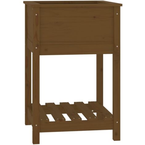 Jardinière Bac à fleurs avec étagère Marron miel 54x54x81 cm Bois de pin (1/5)