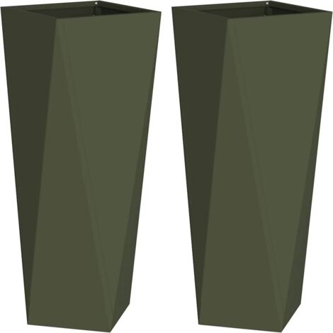 Jardinière 2 pcs Bac à fleurs Vert olive 30 x 30 x 75 cm Acier (1/5)