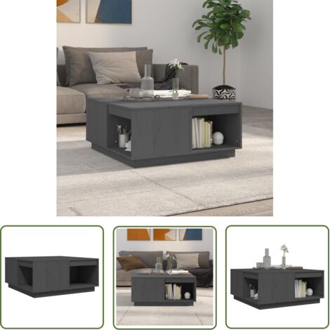The Living Store Table basse Gris 80x81x36,5 cm Bois massif de pin - Table Basse - Meuble Salon - Table D'appoint - Bout De Canapé - Bois Massif (1/5)