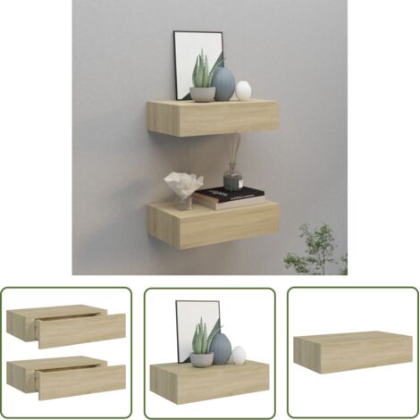 The Living Store Étagères à tiroirs murales 2 pcs chêne 40x23,5x10 cm MDF - Etagere Murale - Étagère Tiroir - Rangement Mural - Meuble Déco - Bibliothèque Murale (1/5)