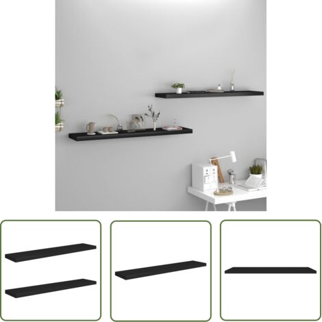 The Living Store Étagères murales flottantes 2 pcs noir 120x23,5x3,8 cm MDF - Étagères Murales - Étagères Flottantes - Décoration Murale - Rangement Mural - Meubles Noirs (1/5)