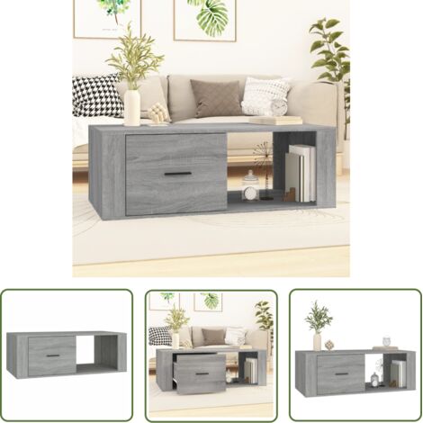 The Living Store Table basse Sonoma gris 100x50,5x35 cm Bois d'ingénierie - Table Basse - Meuble Salon - Table D'appoint - Table Ronde - Design Moderne (1/5)