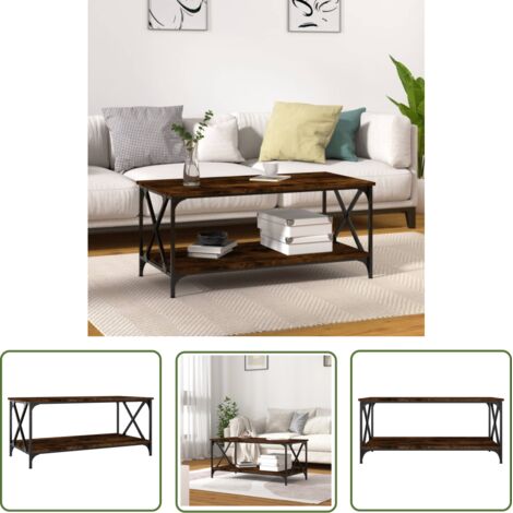 The Living Store Table basse Chêne fumé 100x50x45 cm Bois d'ingénierie et fer - Table Basse - Meuble Salon - Table D'appoint - Table Côté Canapé - Design Classique (1/5)