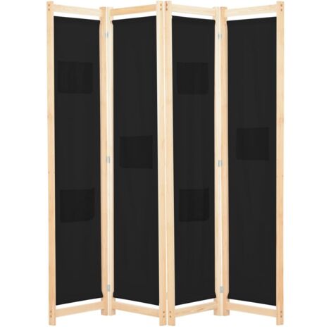 Cloison de séparation 4 panneaux, Paravent sur Pied, Séparation de pièce, Cloison mur écran Noir 160x170x4 cm Tissu GHJ15984 (1/5)