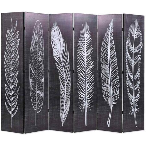 Cloison de séparation Pliable, Paravent sur Pied, Séparation de pièce 228 x 170 cm Plumes Noir et blanc GHJ82749 (1/5)