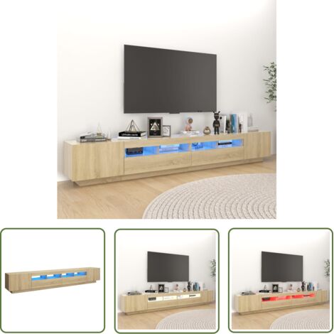 The Living Store Meuble TV avec lumières LED Chêne sonoma 260x35x40 cm - Meuble Tv - Meuble Téléviseur - Meuble Audiovisuel - Rangement Media - Éclairage Led (1/3)