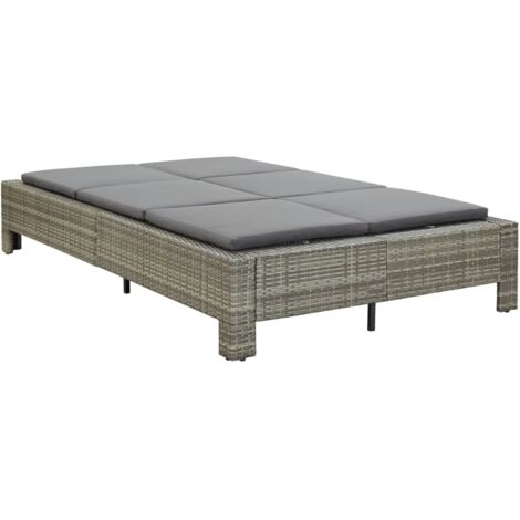 Chaise longue  Bain de soleil Transat à 2 places avec coussin Gris Résine tressée 78657 (1/5)