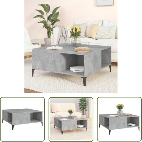 The Living Store Table basse gris béton 80x80x36,5 cm bois d'ingénierie - Table Basse - Meuble Salon - Table D'appoint - Table Côté Canapé - Table En Bois (1/5)
