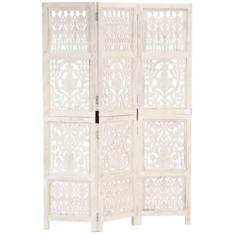 Cloison de séparation 3 panneaux, Paravent sur Pied, Séparation de pièce, Cloison mur écran Blanc 120x165 cm Bois manguier GHJ85717 (1/5)