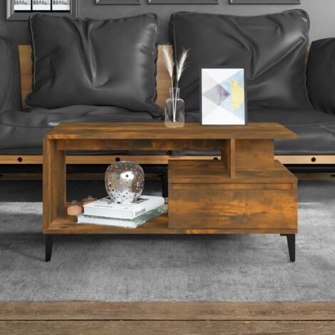 Table basse de salon Bout de canapé Tables d'appoint pour chambre Chêne fumé 90x49x45 cm Bois d'ingénierie XTT525 (1/5)