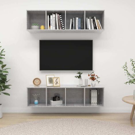 2 pcs Meubles TV muraux, Banc TV, Meuble TV suspendu, Lowboard Gris béton Aggloméré YHJ47847 (1/5)