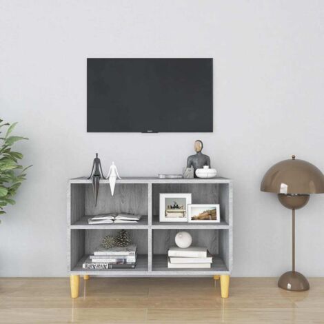 Meuble TV avec pieds, Banc TV, Support de Télévision, Meuble TV de salon en bois massif Sonoma gris 69,5x30x50 cm YHJ66243 (1/5)
