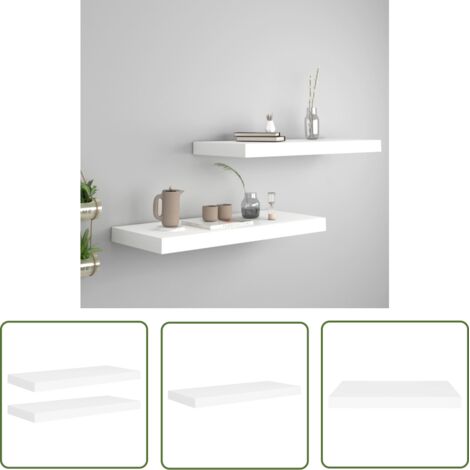 The Living Store Étagères murales flottantes 2 pcs blanc 60x23,5x3,8 cm MDF - Étagères Murales - Étagères Flottantes - Décoration Murale - Rangement Mural - Meubles Blancs (1/5)