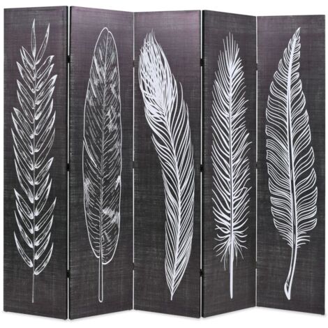 Cloison de séparation Pliable, Paravent sur Pied, Séparation de pièce 200 x 170 cm Plumes Noir et blanc GHJ11808 (1/5)