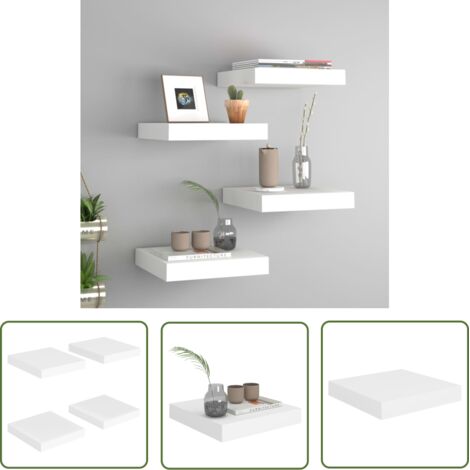 The Living Store Étagères murales flottantes 4 pcs blanc 23x23,5x3,8 cm MDF - Étagères Murales - Étagères Flottantes - Décoration Murale - Rangement Mural - Meubles Blancs (1/5)