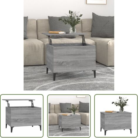 The Living Store Table basse Sonoma gris 60x44,5x45 cm Bois d'ingénierie - Table Basse - Meuble Salon - Table D'appoint - Design Moderne - Table Relevée (1/5)